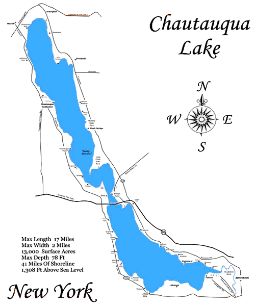 Chautauqua Lake Fishing 2024 Chautauqua Lake Fishing   Chautauqua Lake Map EZ 500 1 